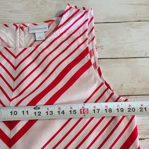 Liz Claiborne Linen Cotton Aline Shift Dress Candy Cane Stripe Holiday Large - Picture 5 of 9